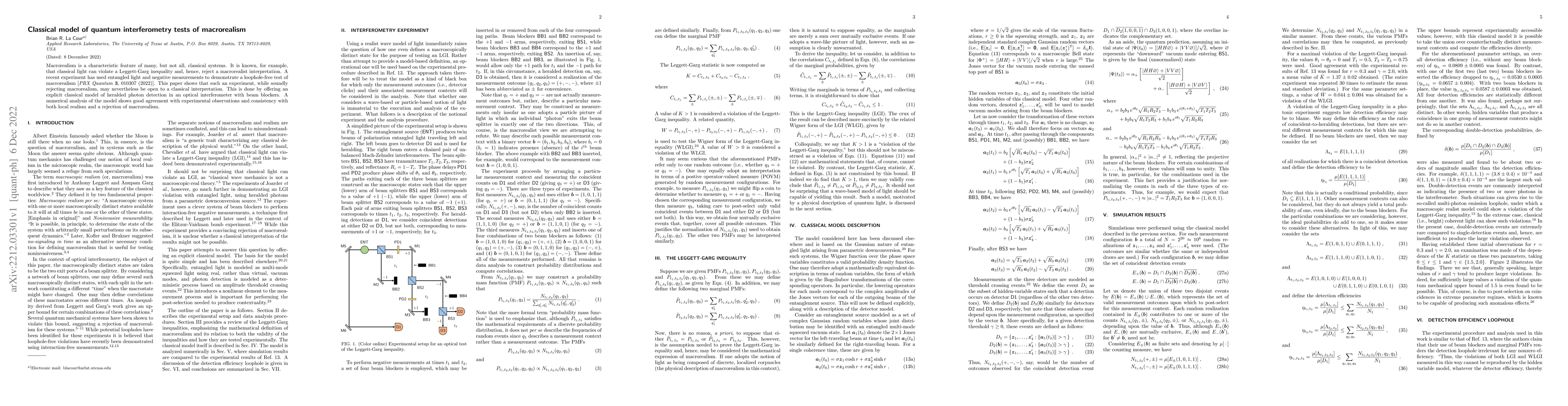 Thumbnail for Classical model of quantum interferometry tests of macrorealism