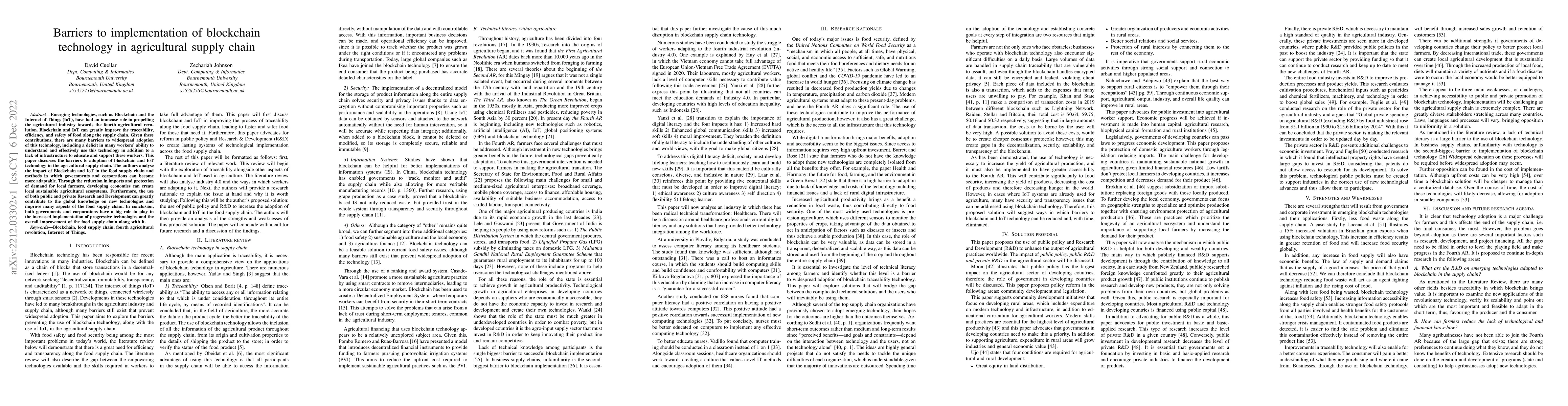 Thumbnail for Barriers to implementation of blockchain technology in agricultural
  supply chain