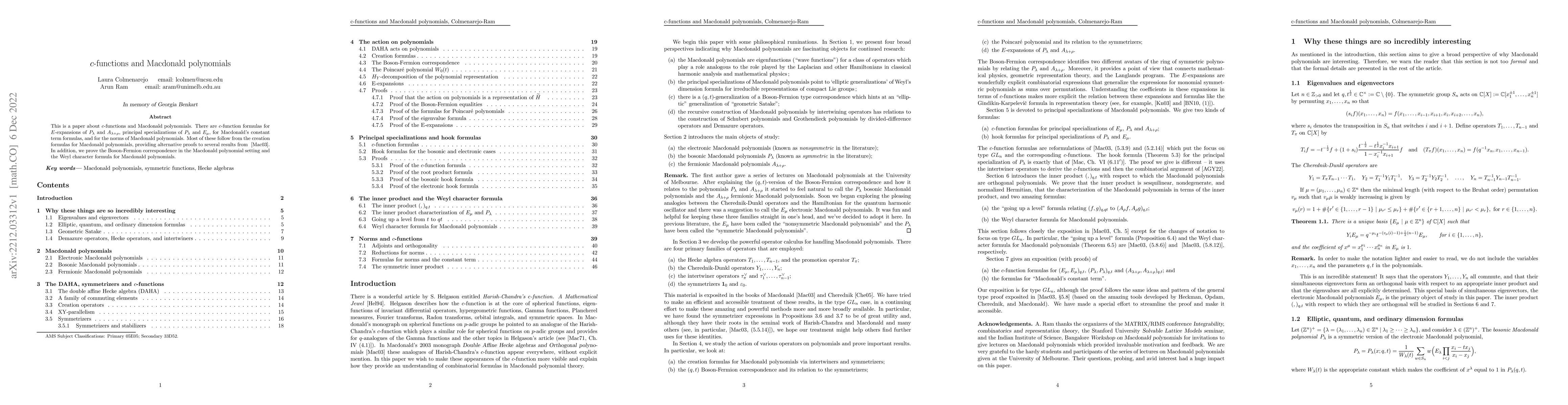 Thumbnail for c-functions and Macdonald polynomials