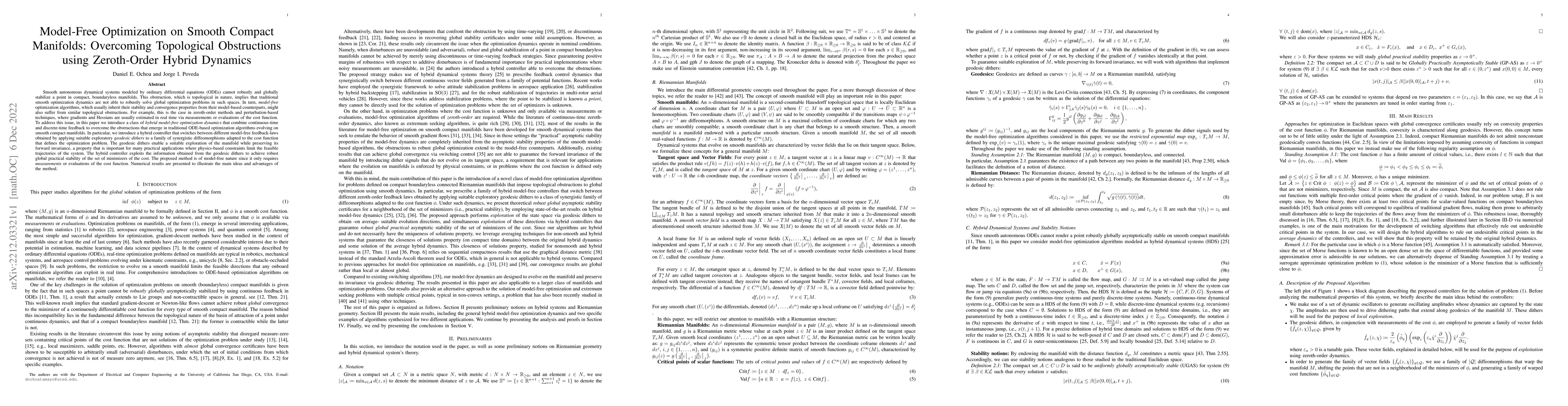 Thumbnail for Model-Free Optimization on Smooth Compact Manifolds: Overcoming
  Topological Obstructions using Zeroth-Order Hybrid Dynamics