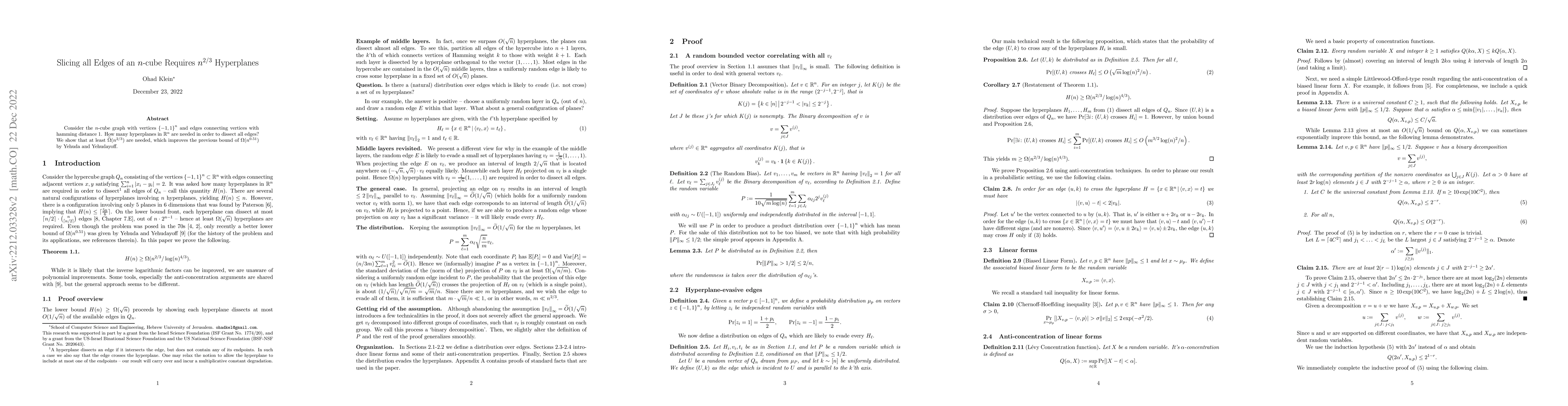 Thumbnail for Slicing all Edges of an $n$-cube Requires $n^{2/3}$ Hyperplanes