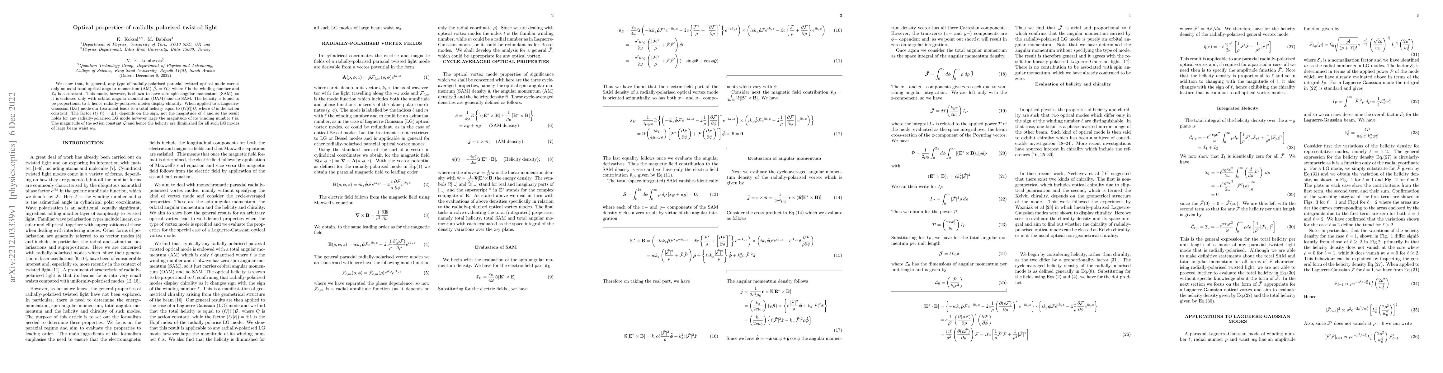 Thumbnail for Optical properties of radially-polarised twisted light