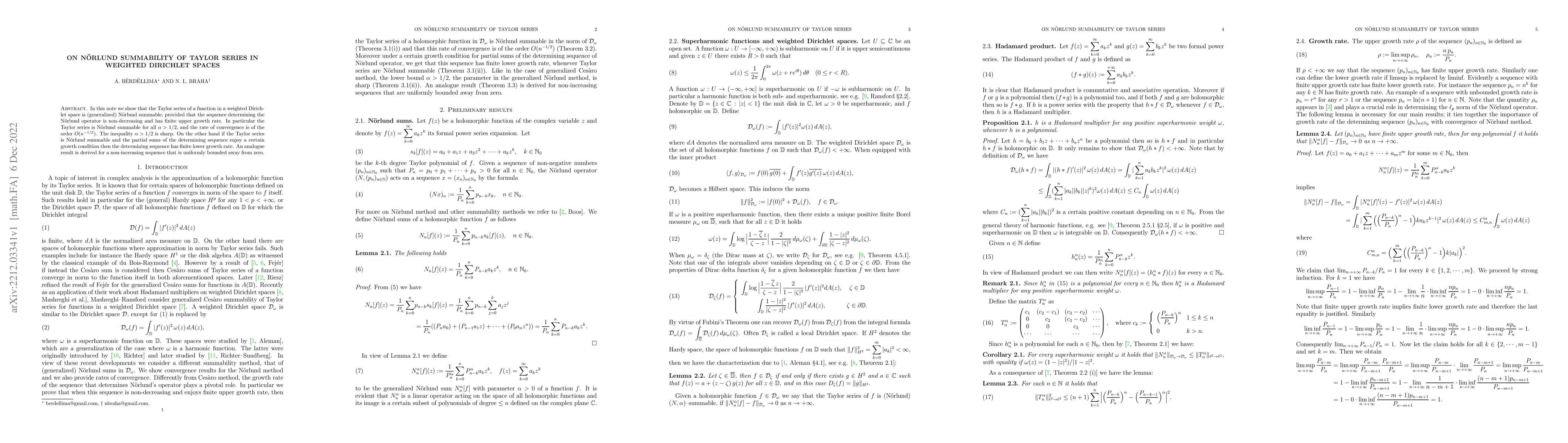Thumbnail for On N\"orlund summability of Taylor series in weighted Dirichlet spaces