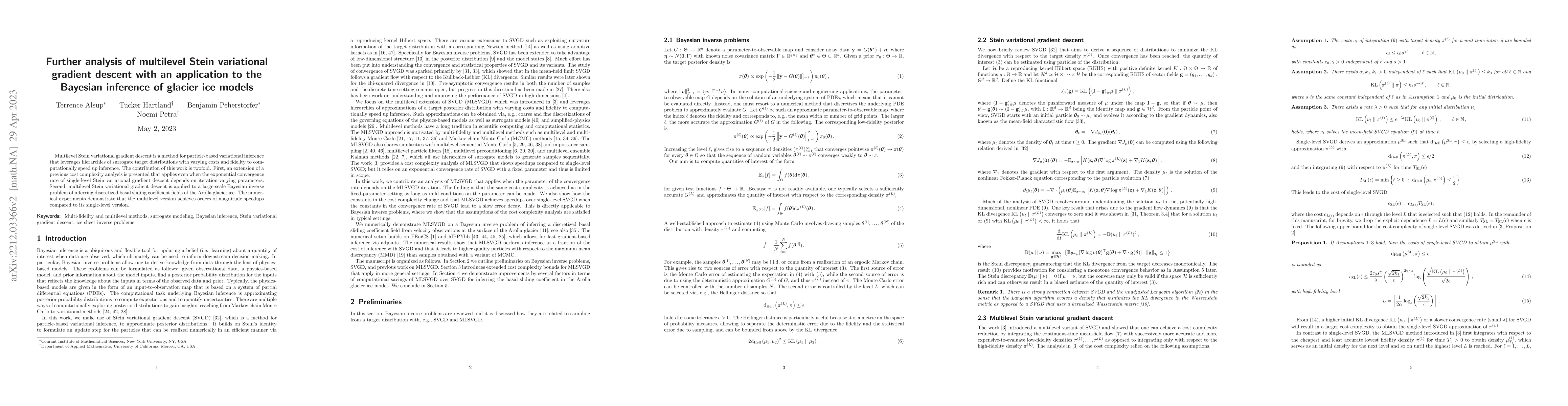 Thumbnail for Further analysis of multilevel Stein variational gradient descent with
  an application to the Bayesian inference of glacier ice models