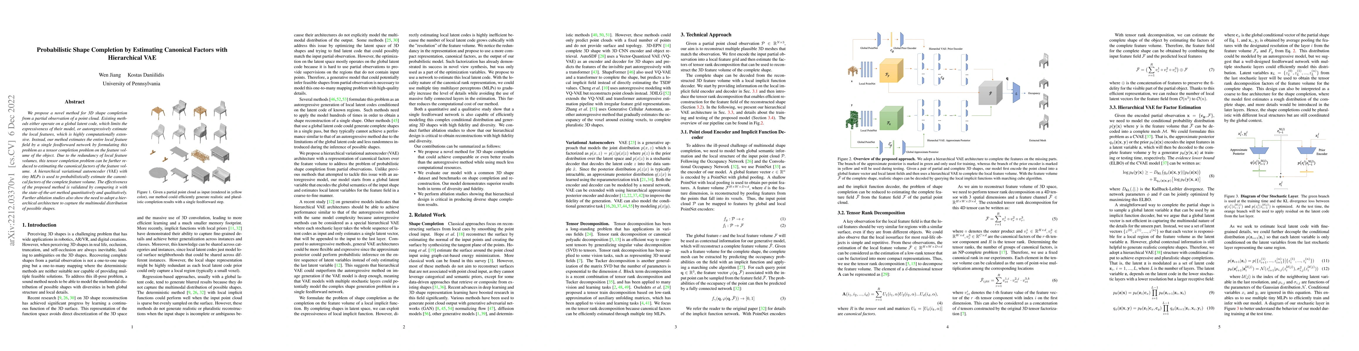 Thumbnail for Probabilistic Shape Completion by Estimating Canonical Factors with
  Hierarchical VAE