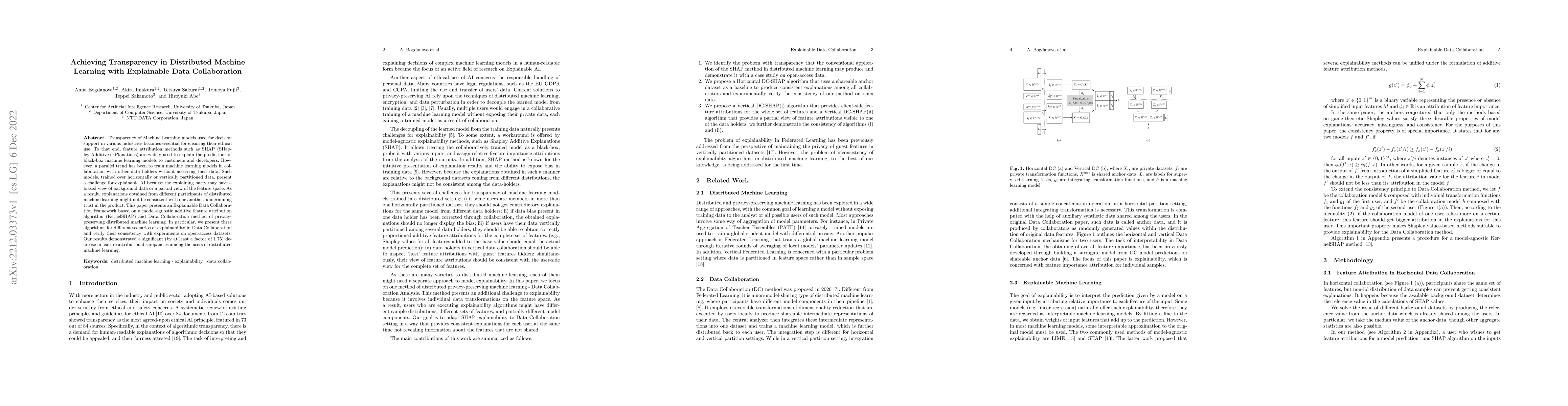 Thumbnail for Achieving Transparency in Distributed Machine Learning with Explainable
  Data Collaboration