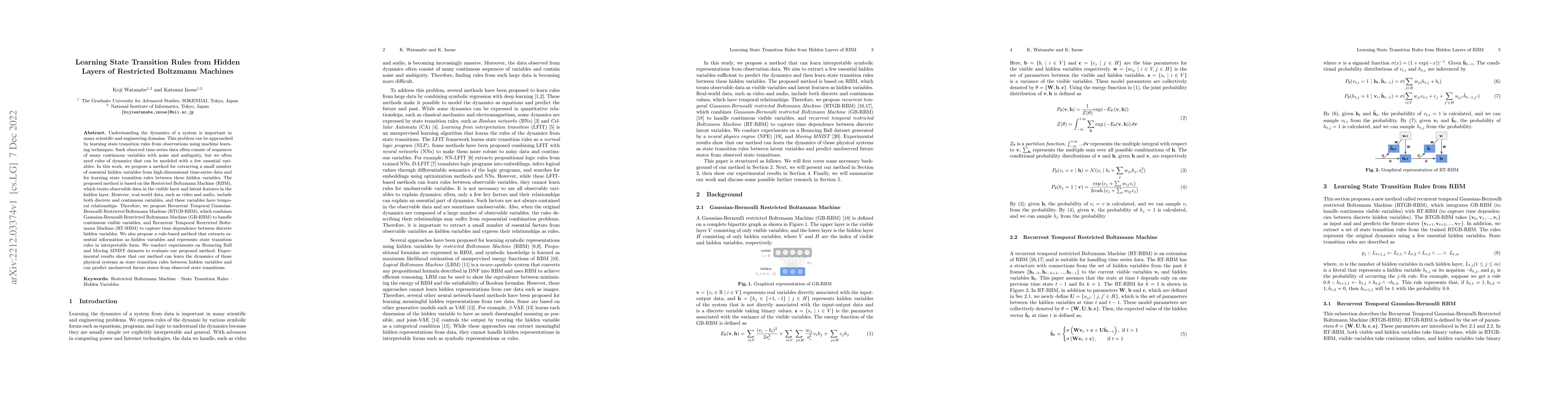 Thumbnail for Learning State Transition Rules from Hidden Layers of Restricted
  Boltzmann Machines