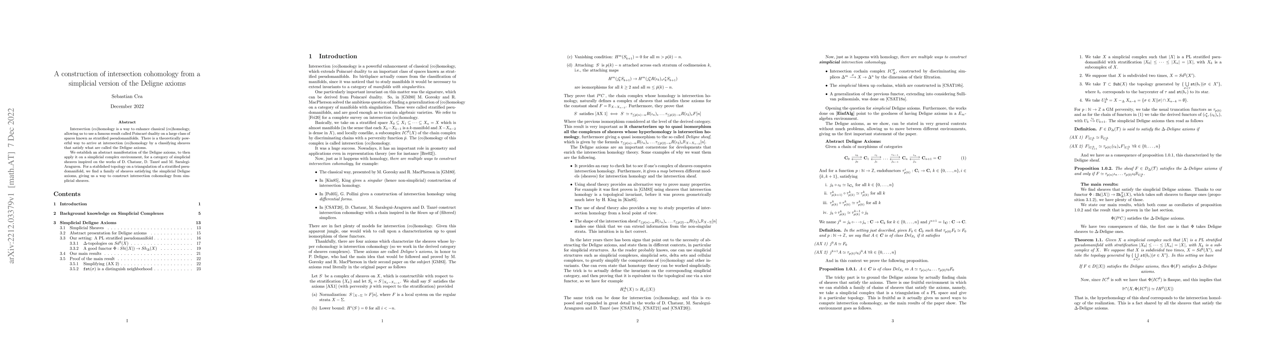 Thumbnail for A construction of intersection cohomology from a simplicial version of
  the Deligne axioms