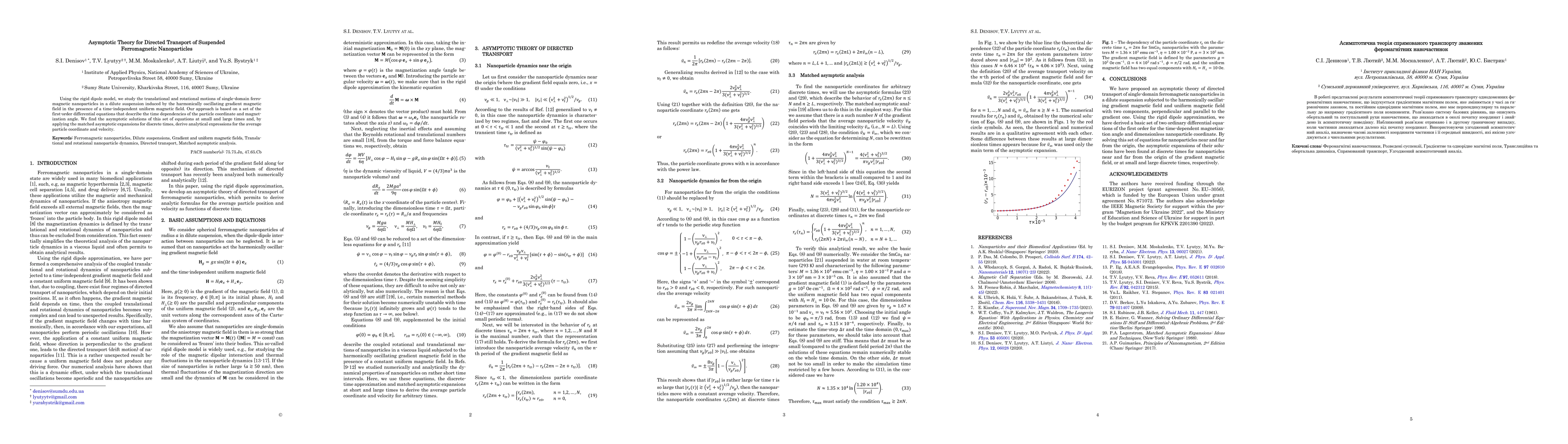 Thumbnail for Asymptotic Theory for Directed Transport of Suspended Ferromagnetic
  Nanoparticles