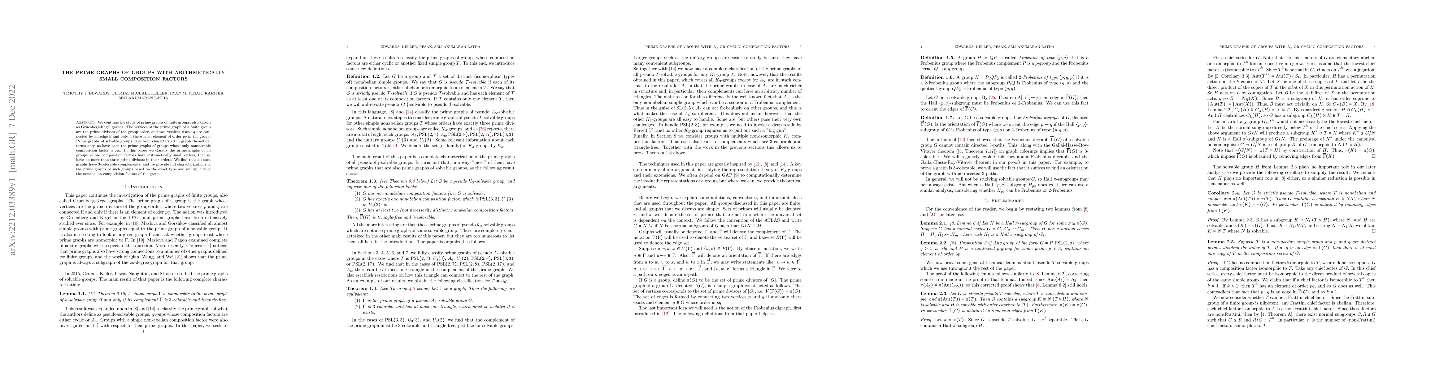 Thumbnail for The Prime Graphs of Groups With Arithmetically Small Composition Factors