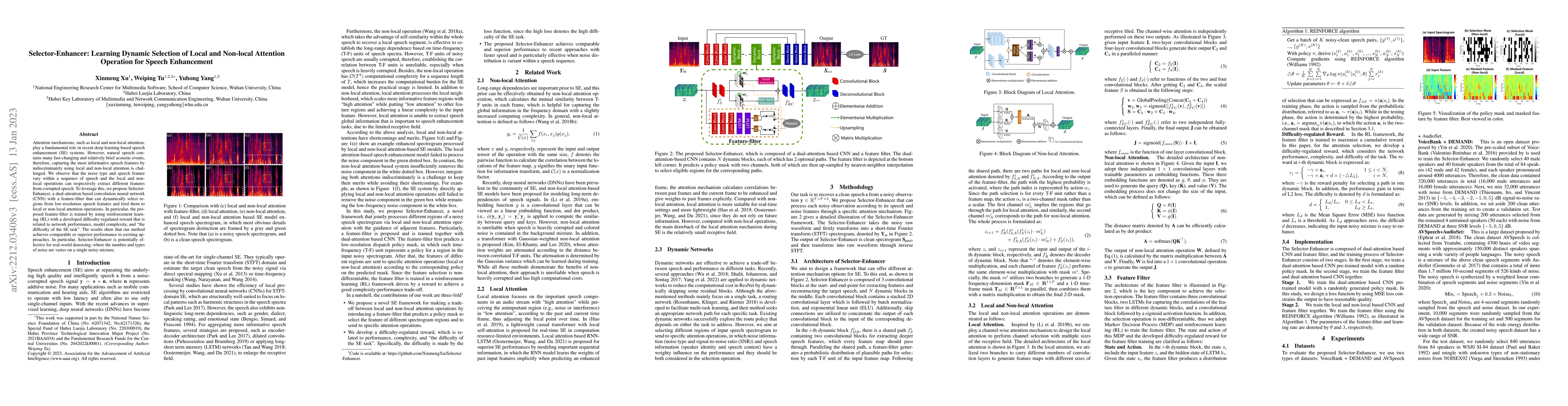 Thumbnail for Selector-Enhancer: Learning Dynamic Selection of Local and Non-local
  Attention Operation for Speech Enhancement
