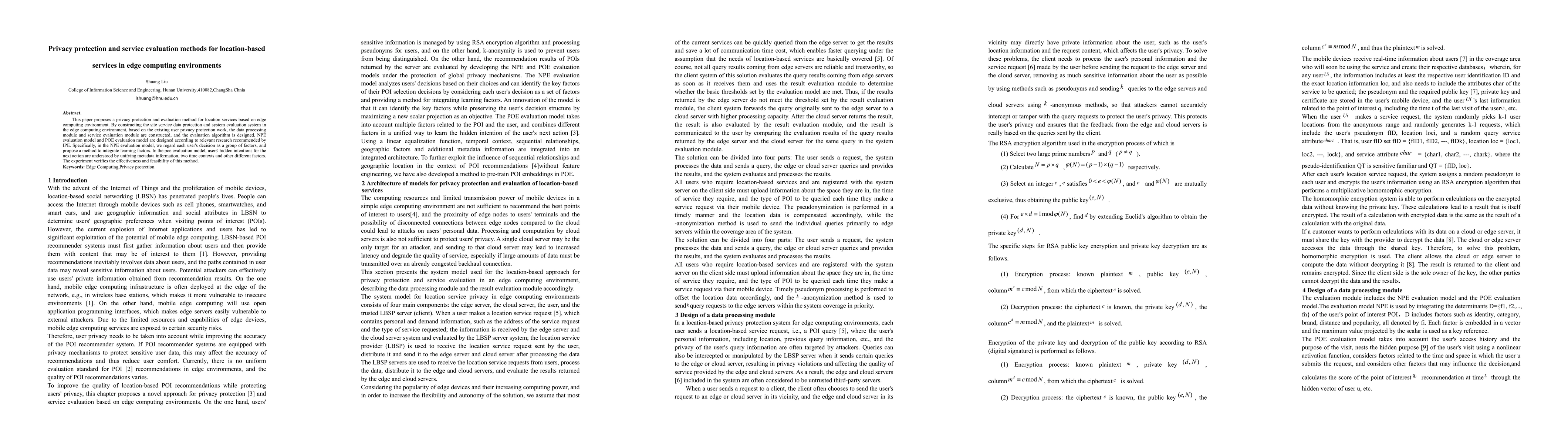Thumbnail for Privacy protection and service evaluation methods for location-based
  services in edge computing environments