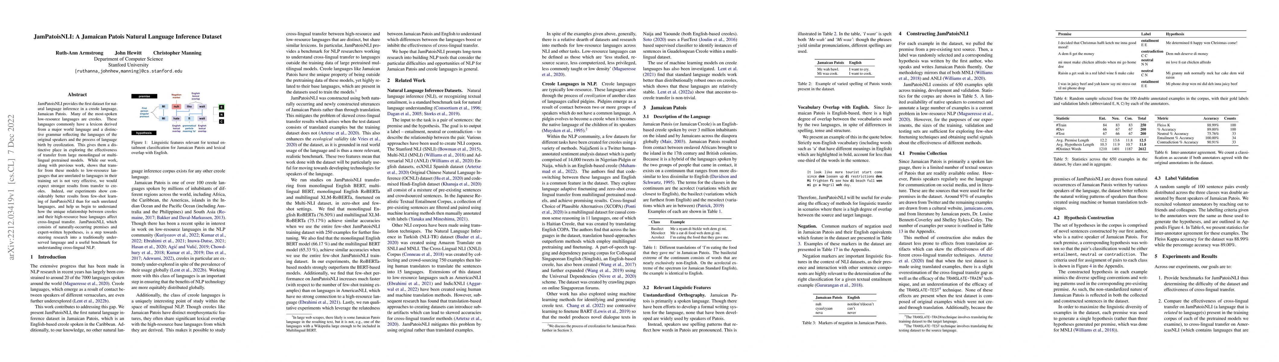 Thumbnail for JamPatoisNLI: A Jamaican Patois Natural Language Inference Dataset