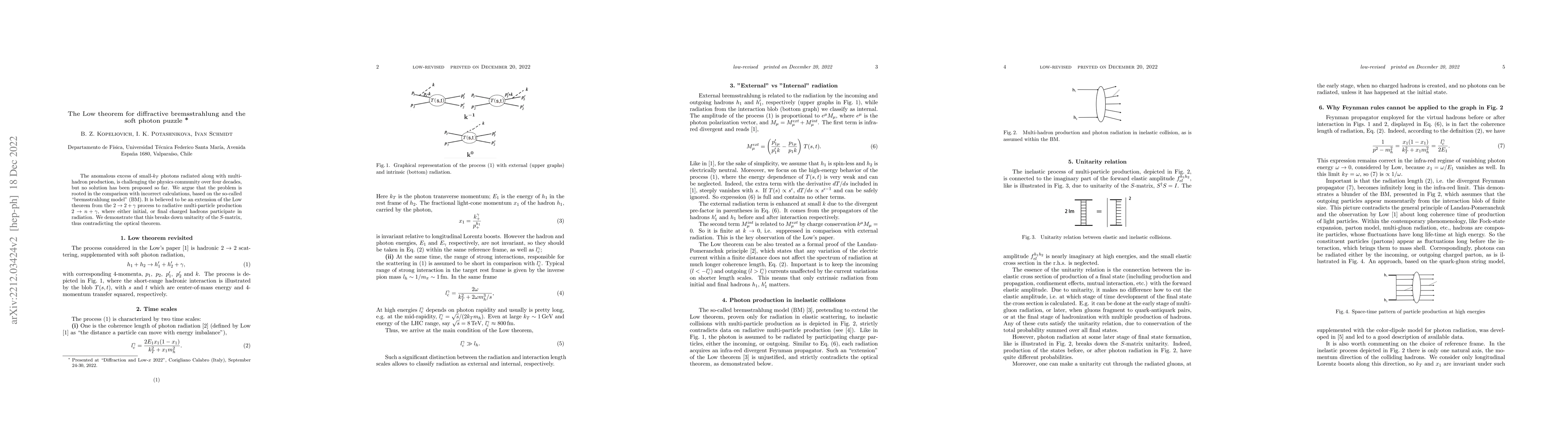 Thumbnail for The Low theorem for diffractive bremsstrahlung and the soft photon
  puzzle