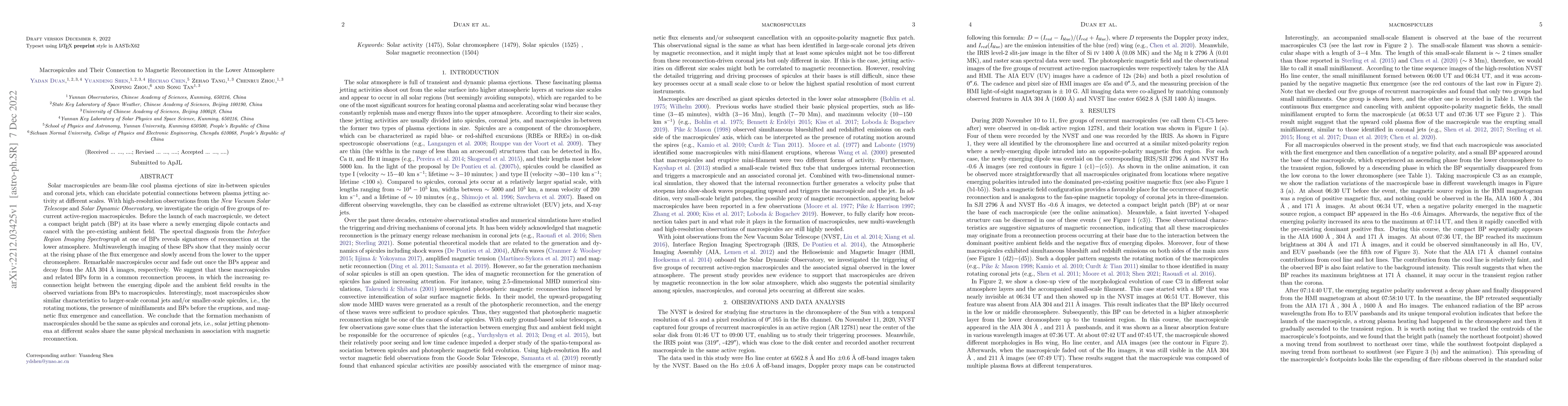 Thumbnail for Macrospicules and Their Connection to Magnetic Reconnection in the Lower
  Atmosphere
