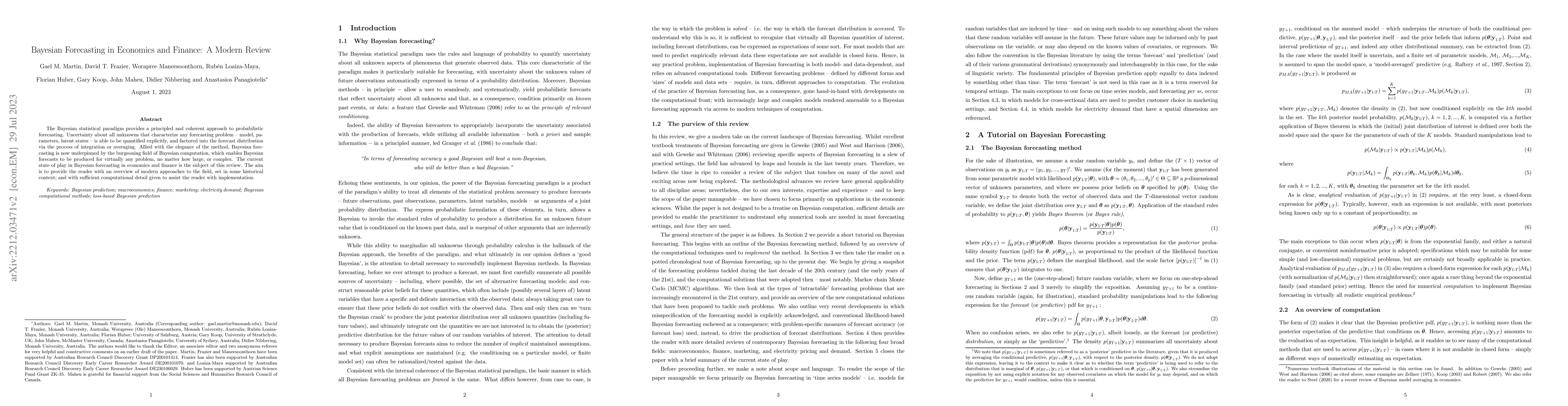 Thumbnail for Bayesian Forecasting in Economics and Finance: A Modern Review