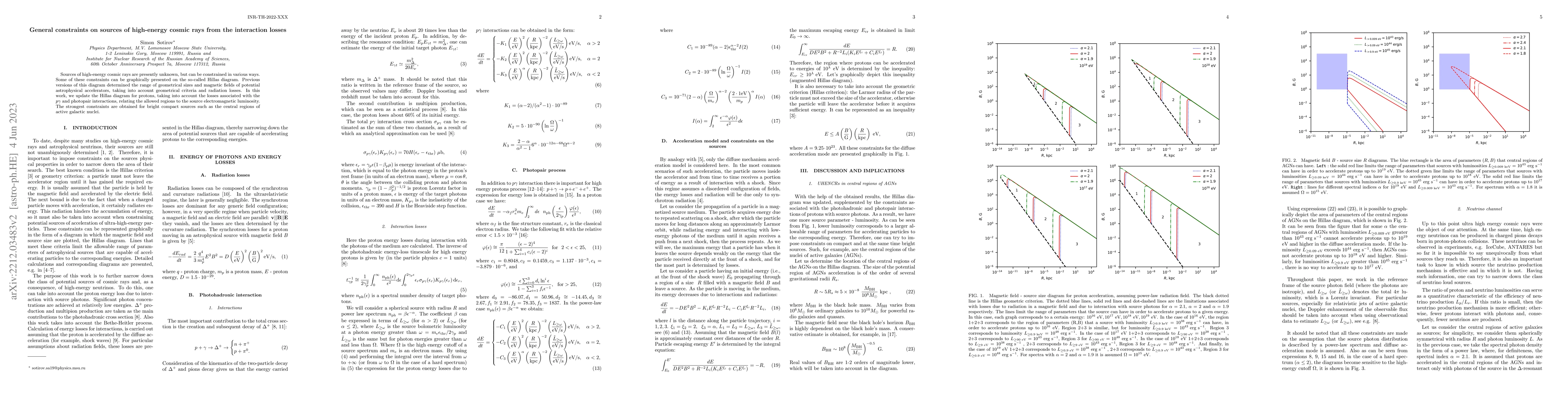 Thumbnail for General constraints on sources of high-energy cosmic rays from the
  interaction losses