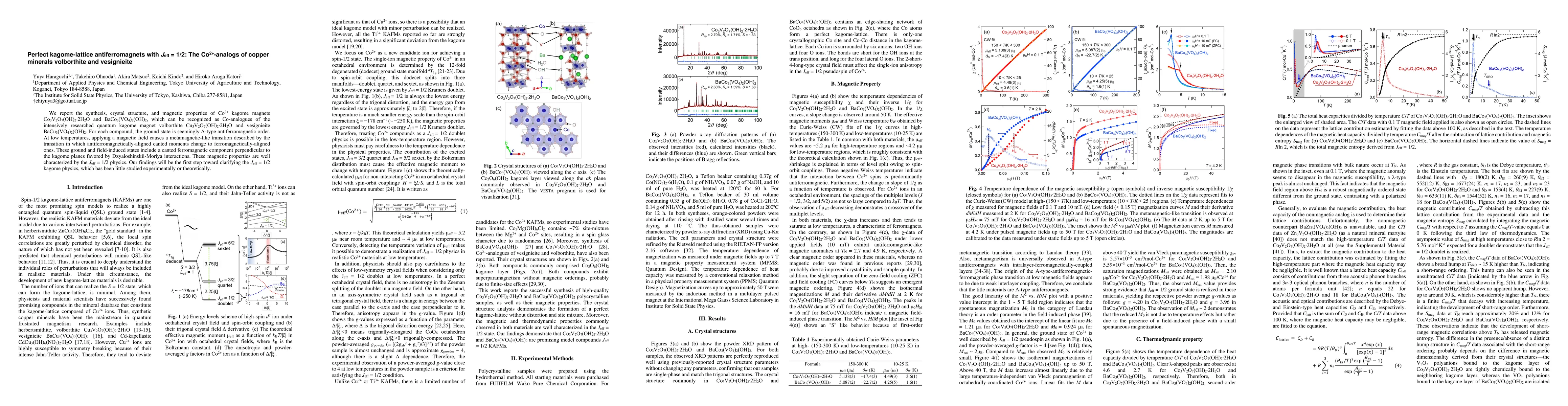 Thumbnail for Perfect kagome-lattice antiferromagnets with J$_{eff}$ = 1/2: The
  Co$^{2+}$-analogs of copper minerals volborthite and vesignieite