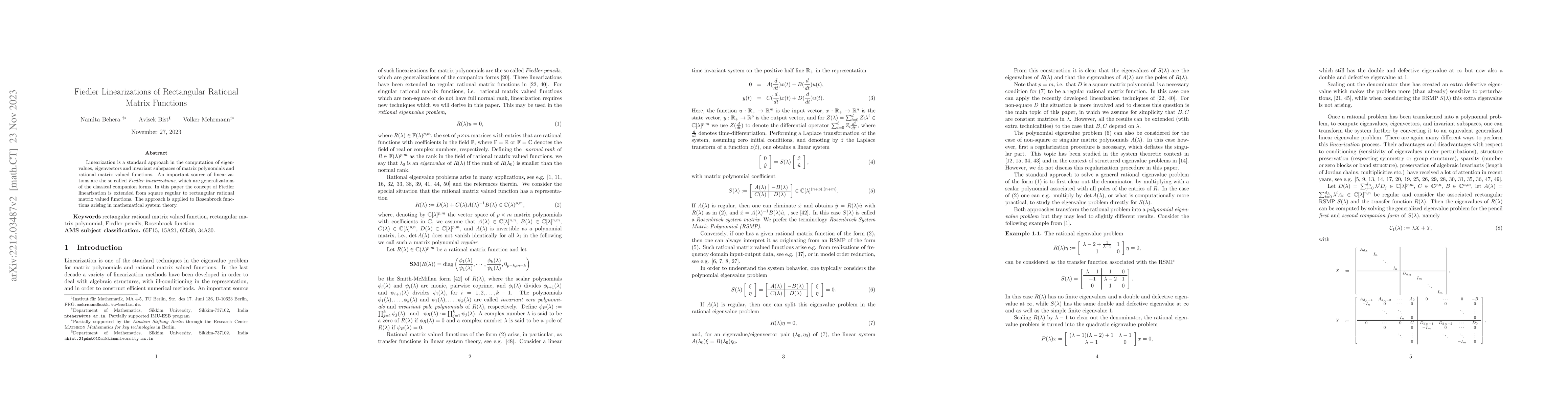 Thumbnail for Fiedler Linearizations of Rectangular Rational Matrix Functions