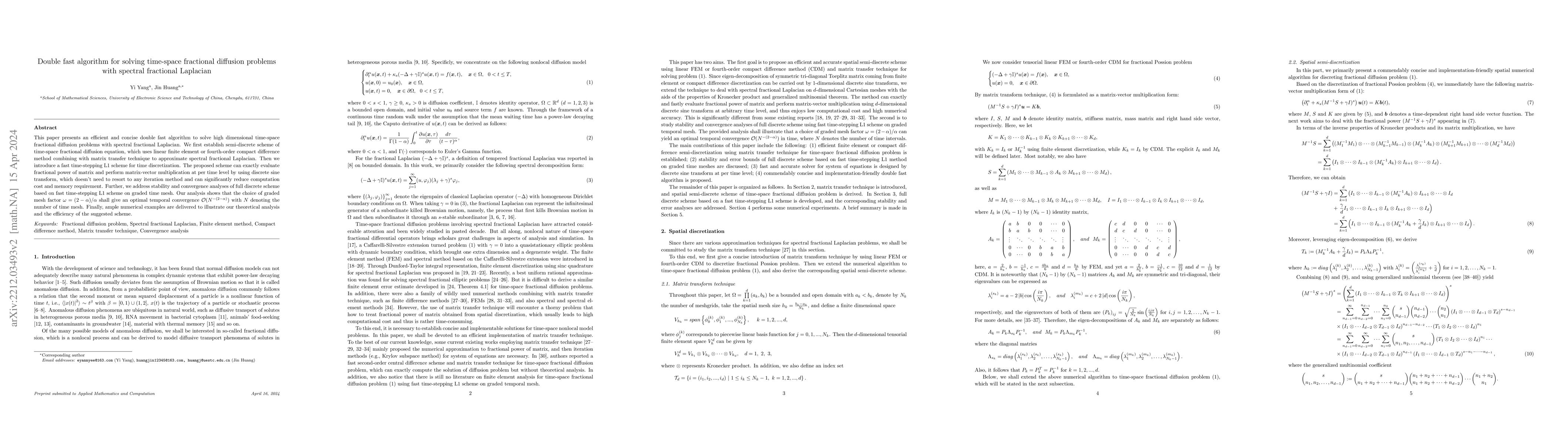 Thumbnail for Double fast algorithm for solving time-space fractional diffusion
  problems with spectral fractional Laplacian