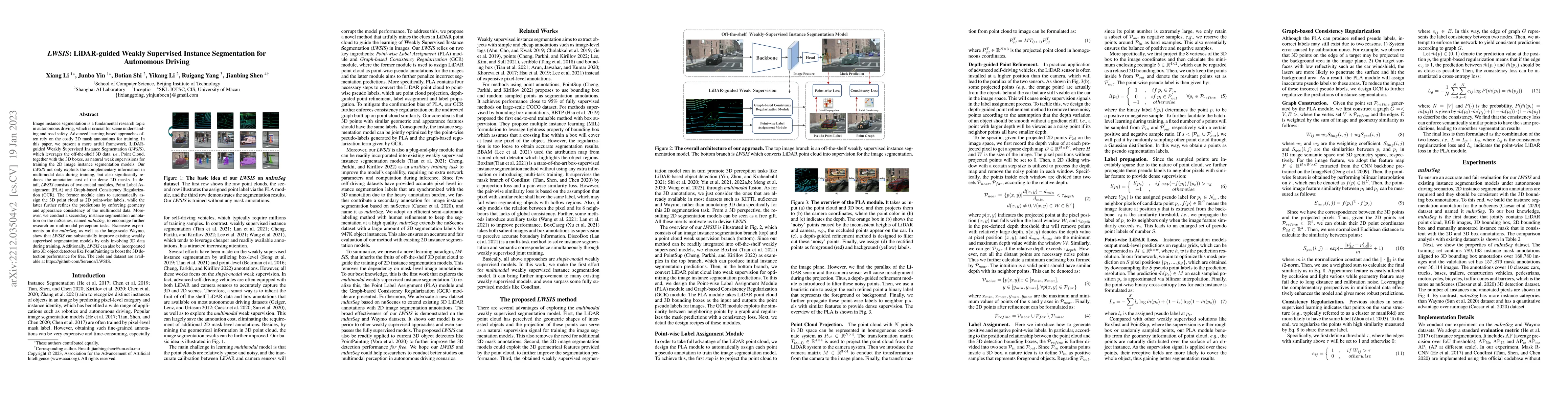 Thumbnail for LWSIS: LiDAR-guided Weakly Supervised Instance Segmentation for
  Autonomous Driving
