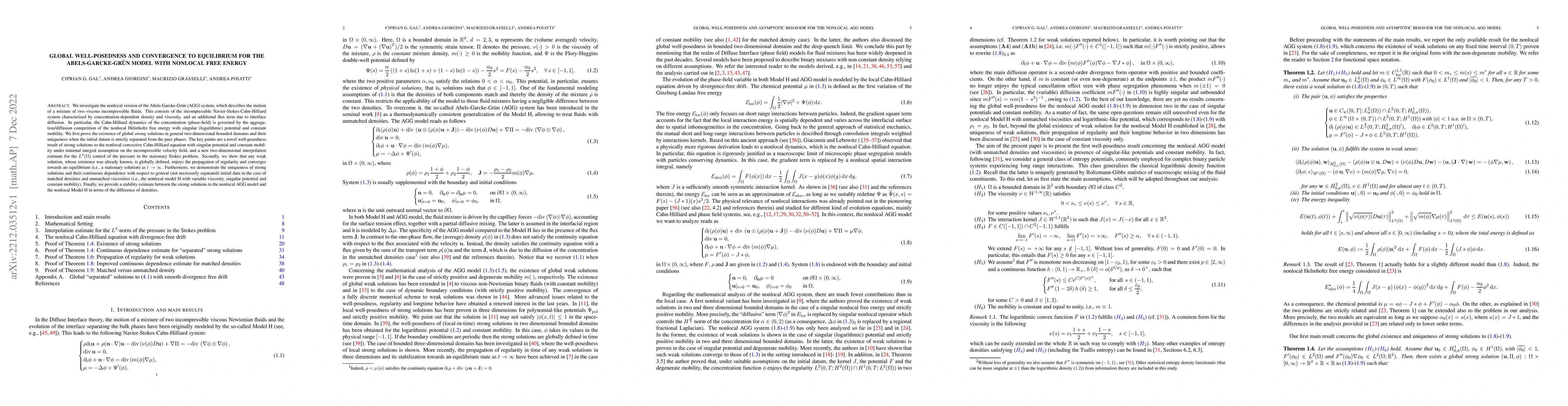 Thumbnail for Global well-posedness and convergence to equilibrium for the
  Abels-Garcke-Gr\"{u}n model with nonlocal free energy