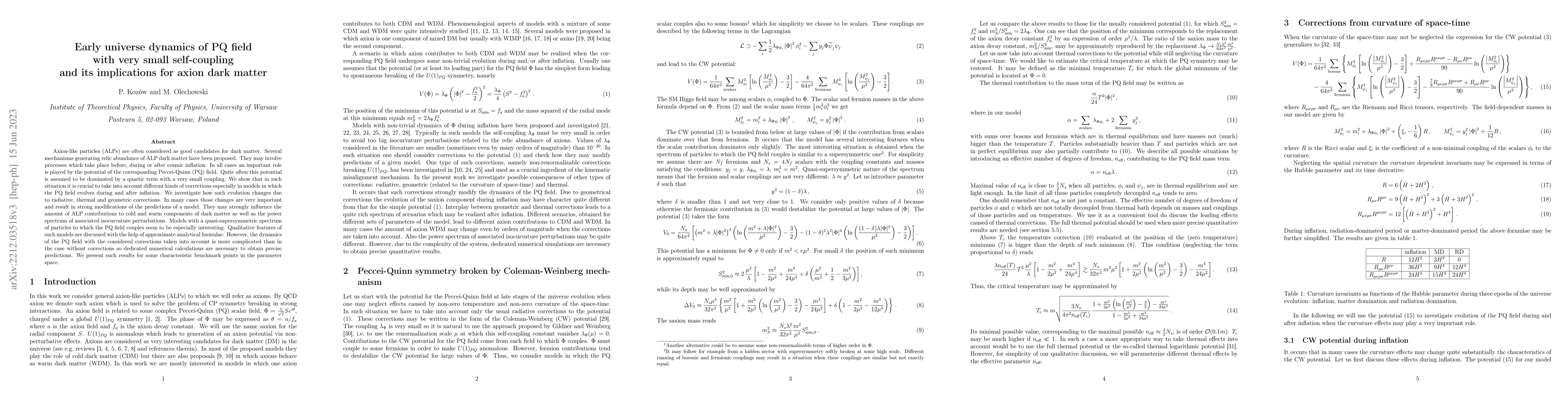 Thumbnail for Early universe dynamics of PQ field with very small self-coupling and
  its implications for axion dark matter