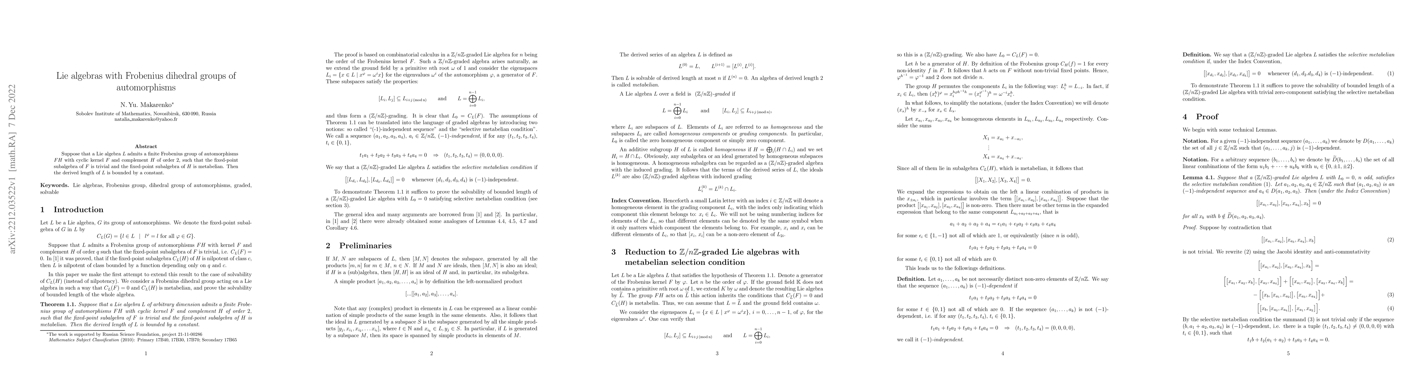 Thumbnail for Lie algebras with Frobenius dihedral groups of automorphisms