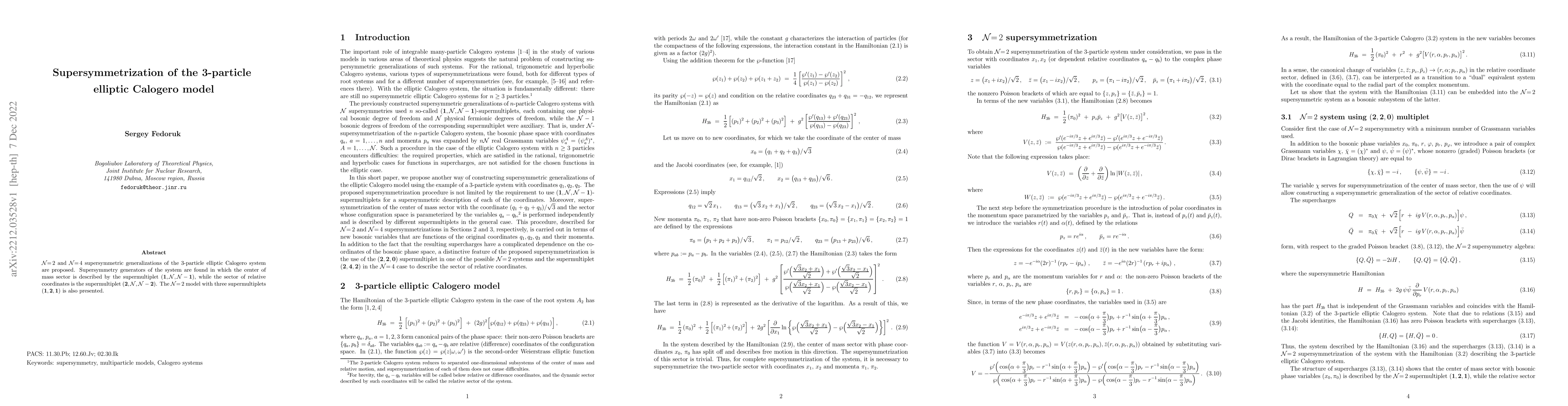 Thumbnail for Supersymmetrization of the 3-particle elliptic Calogero model