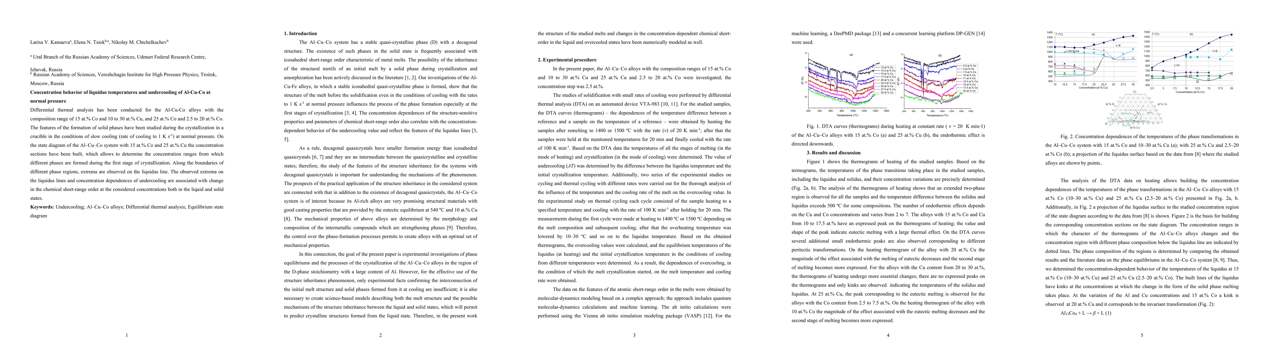 Thumbnail for Concentration behavior of liquidus temperatures and undercooling of
  Al-Cu-Co at normal pressure