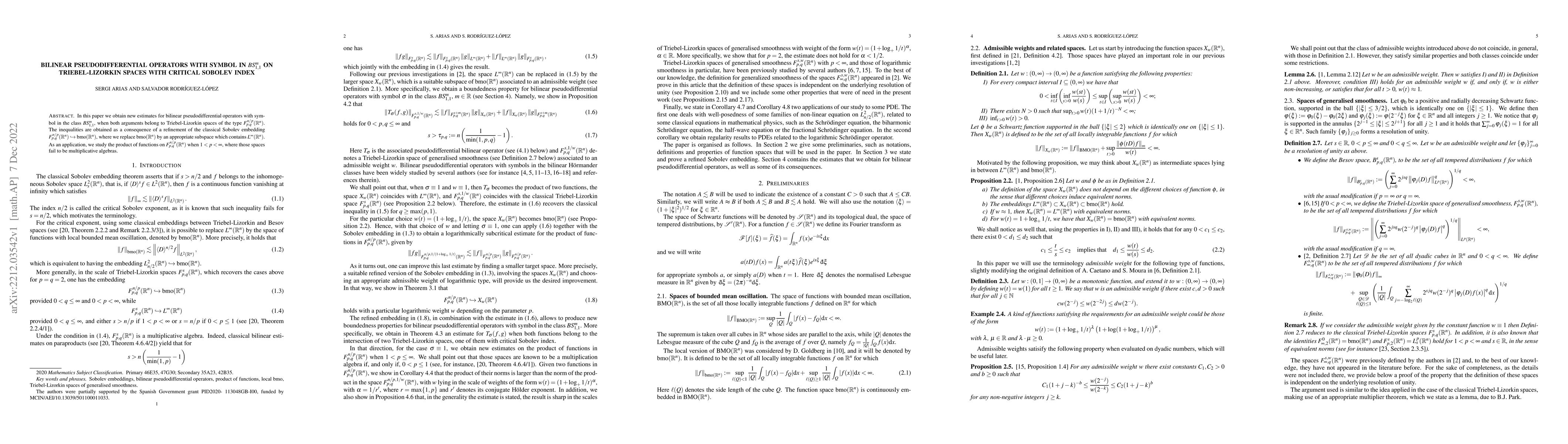 Thumbnail for Bilinear pseudodifferential operators with symbol in $BS_{1,1}^m$ on
  Triebel-Lizorkin spaces with critical Sobolev index