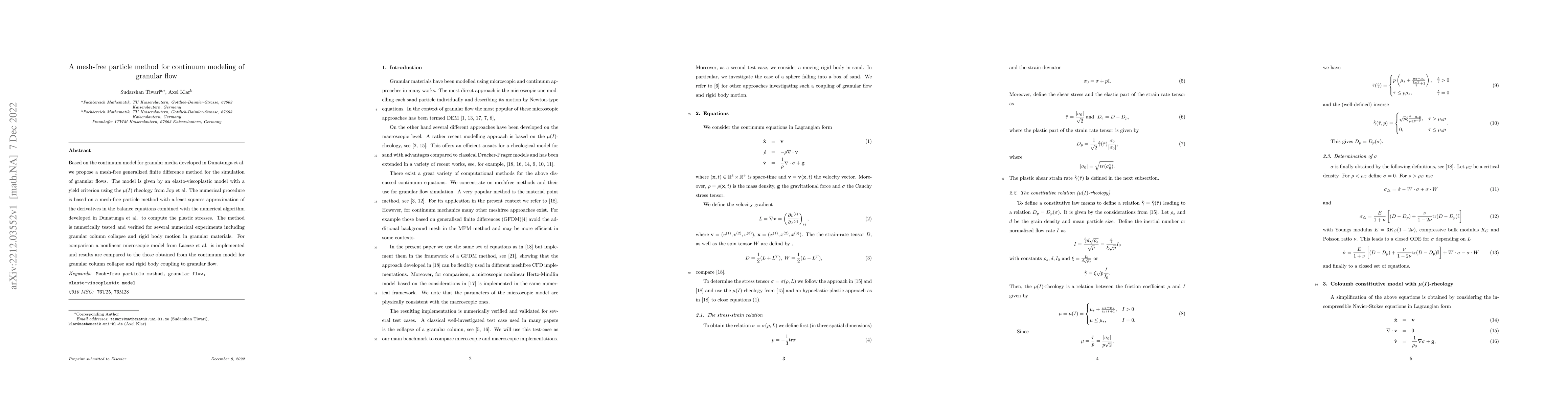Thumbnail for A mesh-free particle method for continuum modeling of granular flow