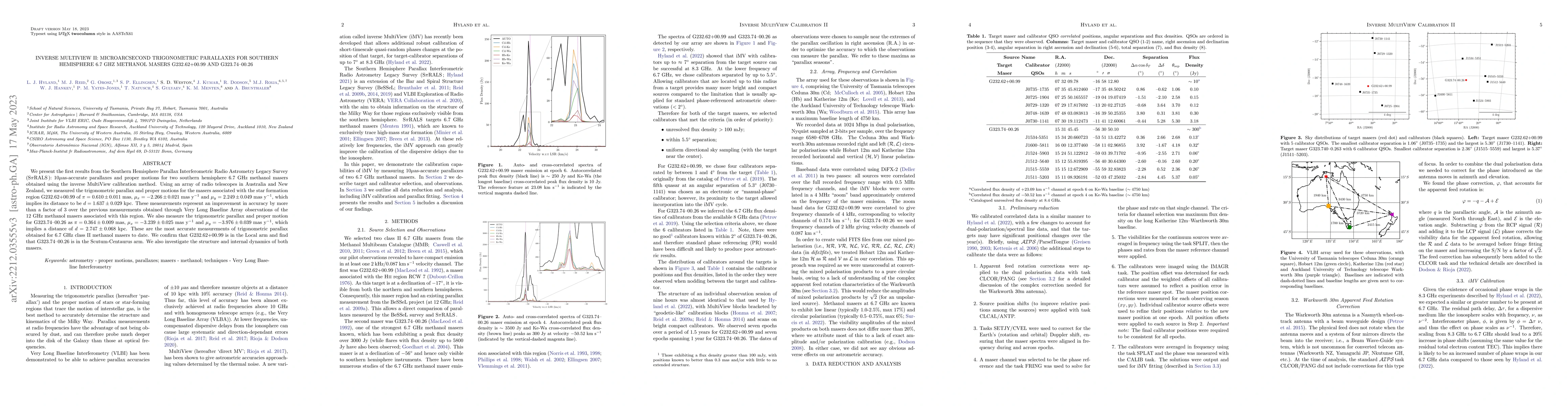Thumbnail for Inverse MultiView II: Microarcsecond Trigonometric Parallaxes for
  Southern Hemisphere 6.7~GHz Methanol Masers G232.62+00.99 and G323.74$-$00.26