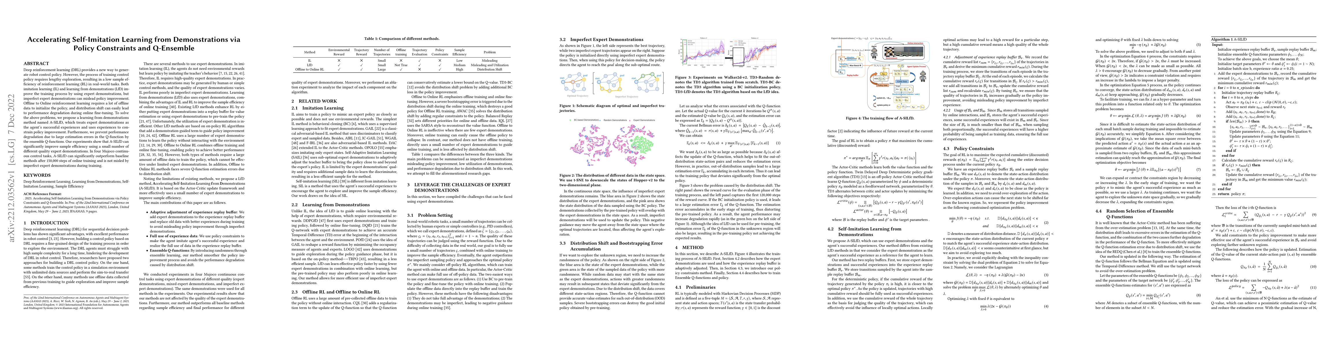 Thumbnail for Accelerating Self-Imitation Learning from Demonstrations via Policy
  Constraints and Q-Ensemble