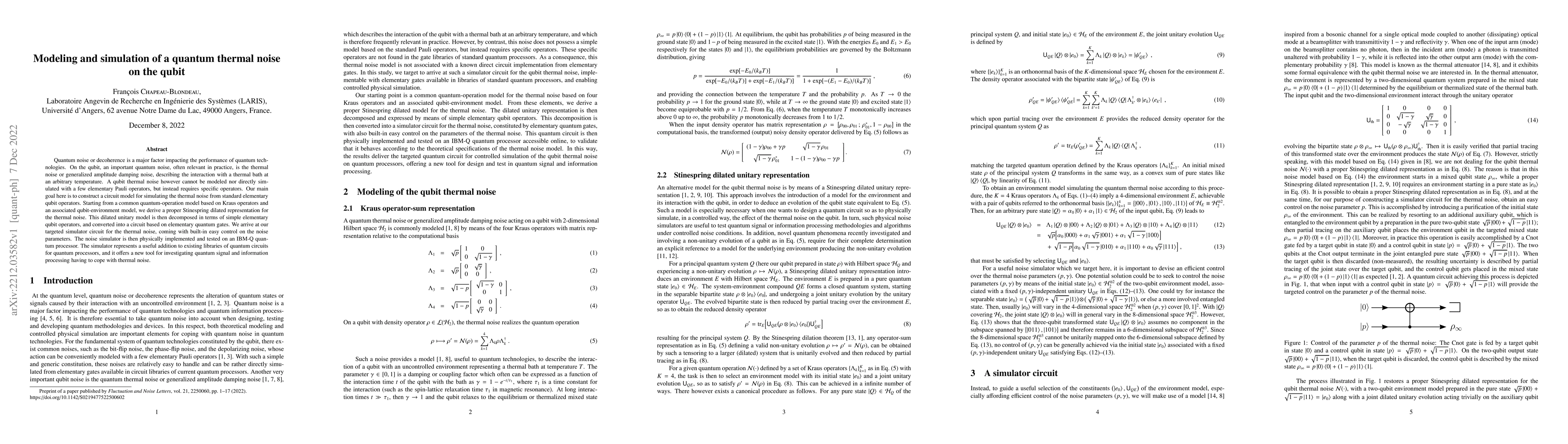 Thumbnail for Modeling and simulation of a quantum thermal noise on the qubit