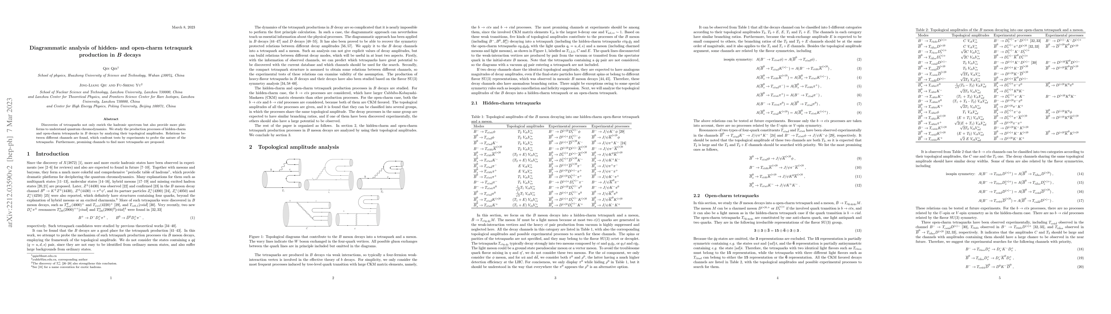 Thumbnail for Diagrammatic analysis of hidden- and open-charm tetraquark production in
  $B$ decays