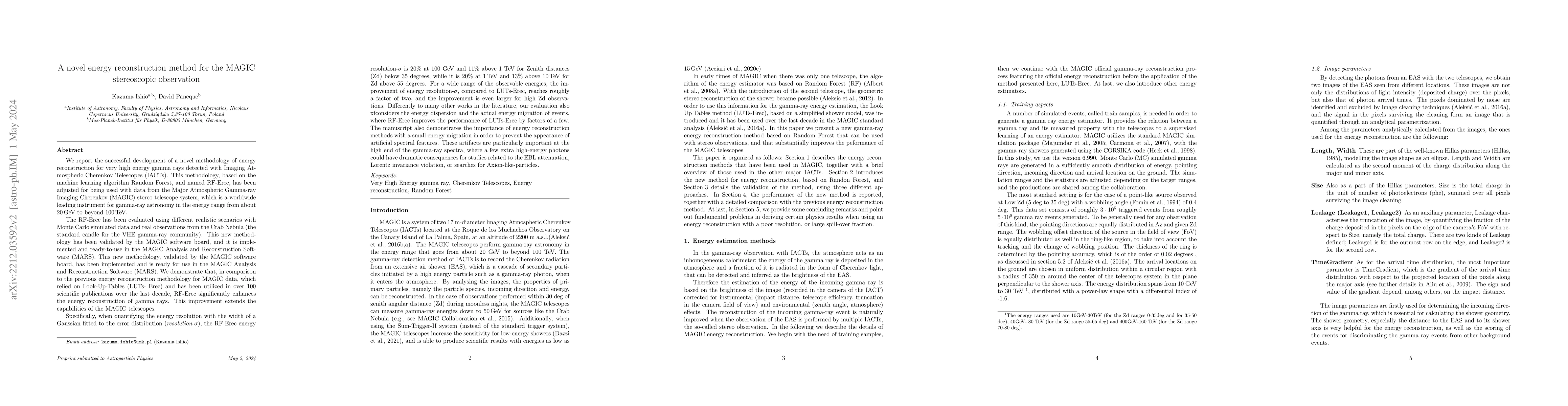 Thumbnail for A novel energy reconstruction method for the MAGIC stereoscopic
  observation