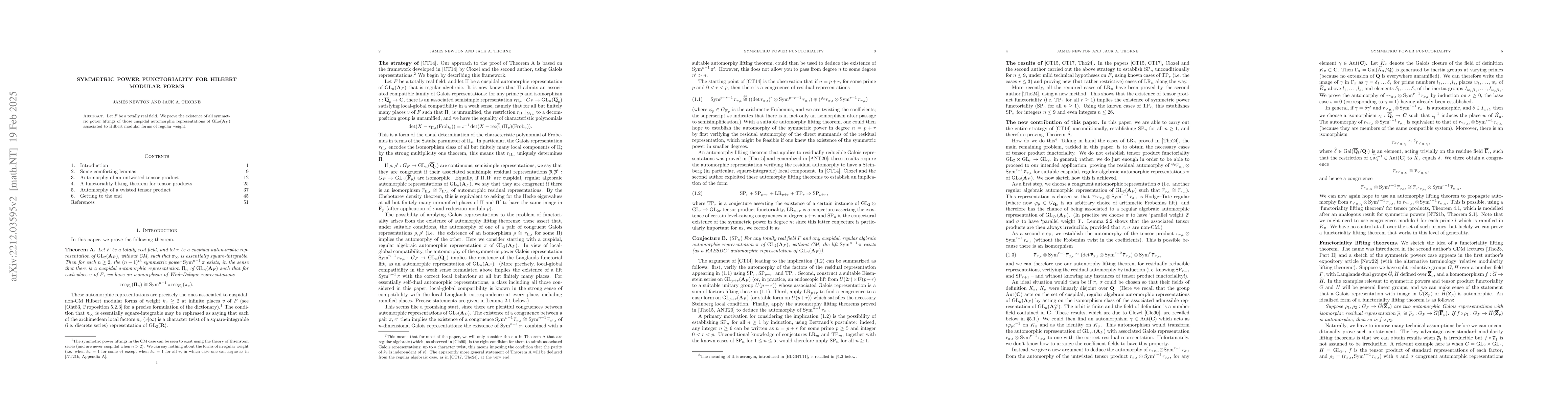 Thumbnail for Symmetric power functoriality for Hilbert modular forms