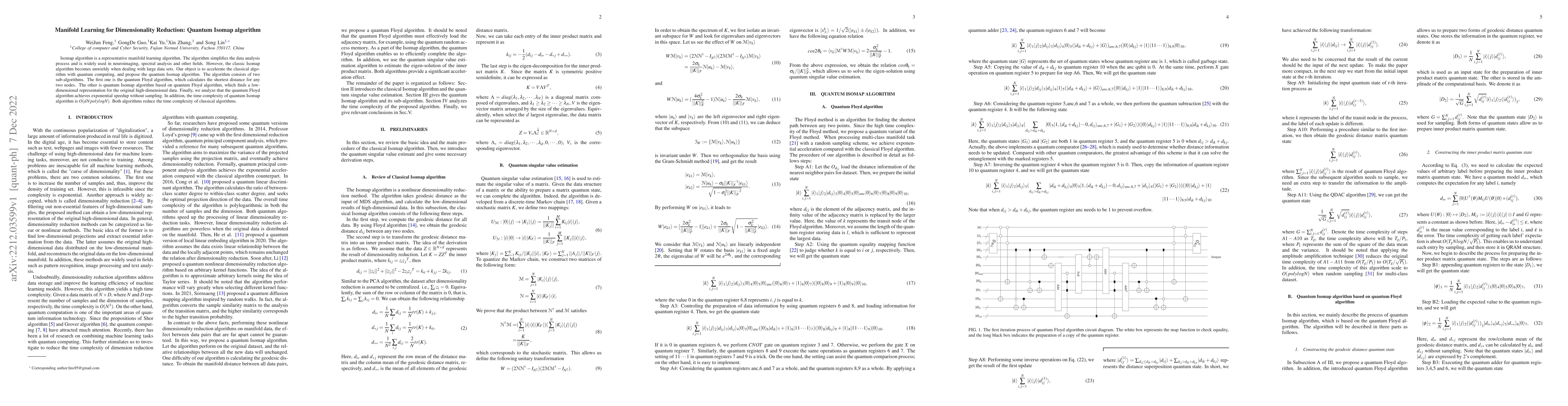 Thumbnail for Manifold Learning for Dimensionality Reduction: Quantum Isomap algorithm