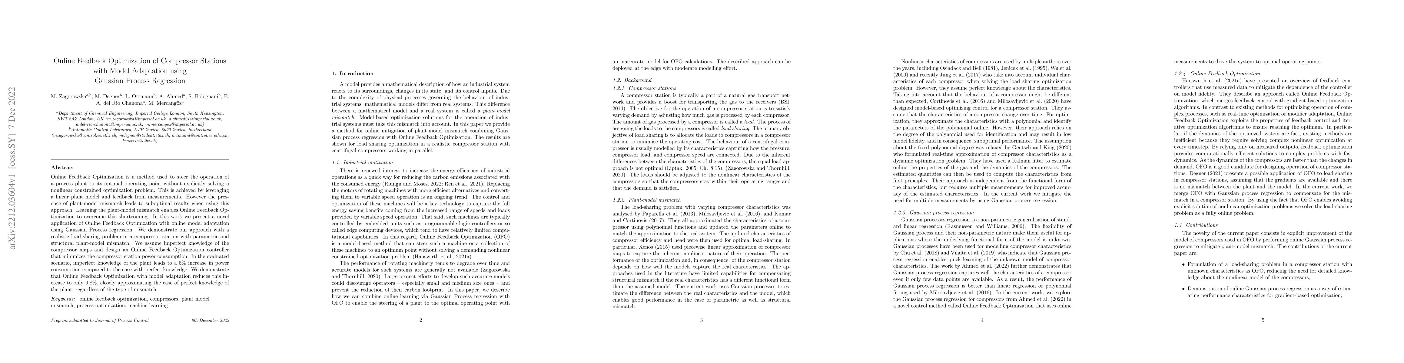 Thumbnail for Online Feedback Optimization of Compressor Stations with Model
  Adaptation using Gaussian Process Regression