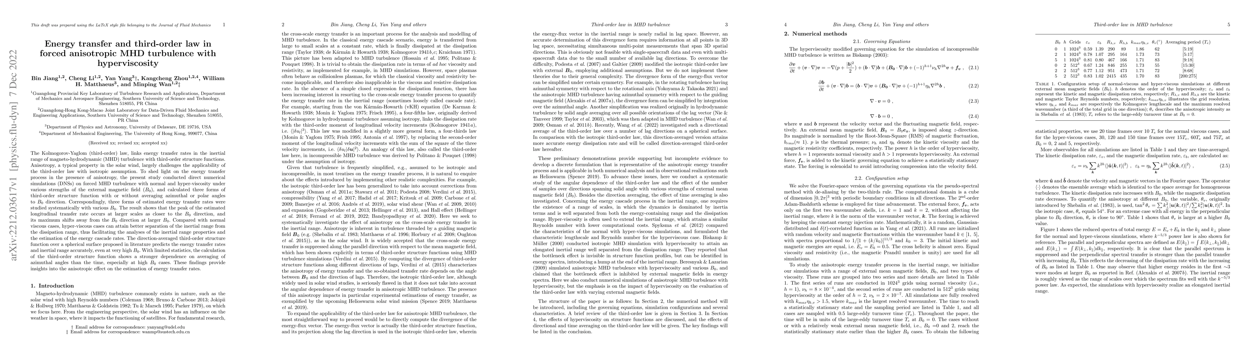 Thumbnail for Energy transfer and third-order law in forced anisotropic MHD turbulence
  with hyperviscosity
