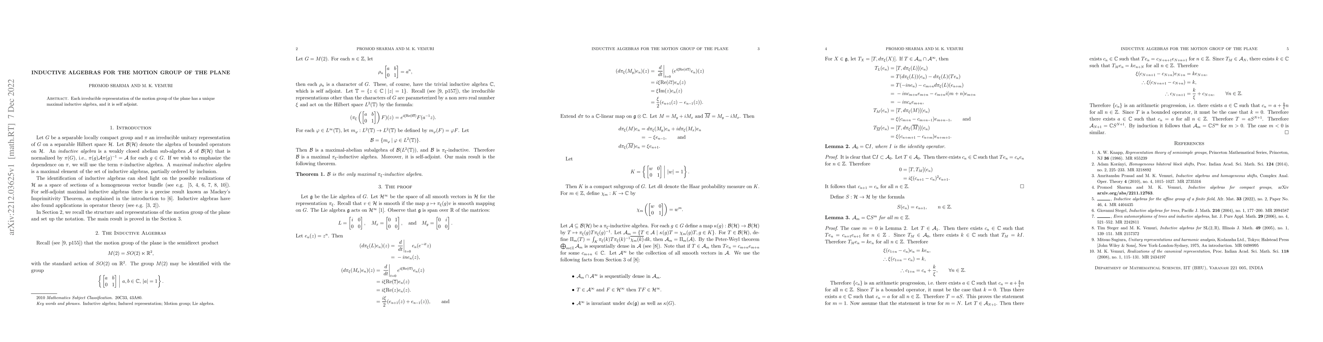 Thumbnail for Inductive algebras for the motion group of the plane