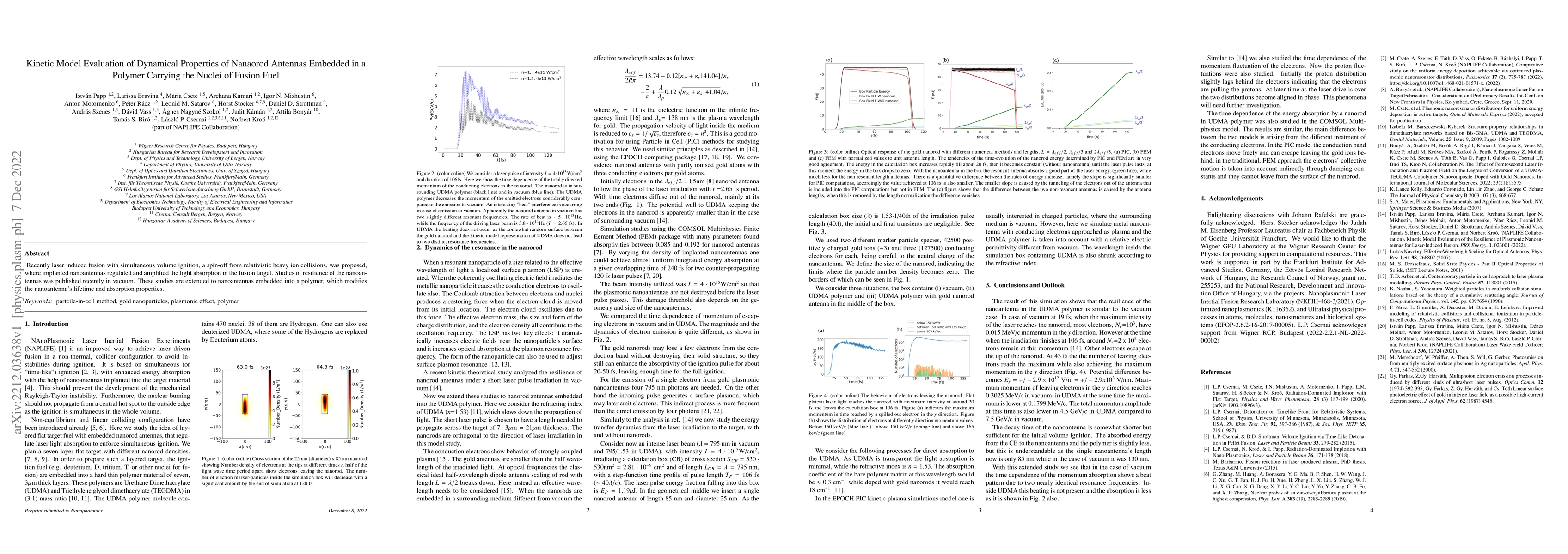 Thumbnail for Kinetic Model Evaluation of Dynamical Properties of Nanaorod Antennas
  Embedded in a Polymer Carrying the Nuclei of Fusion Fuel