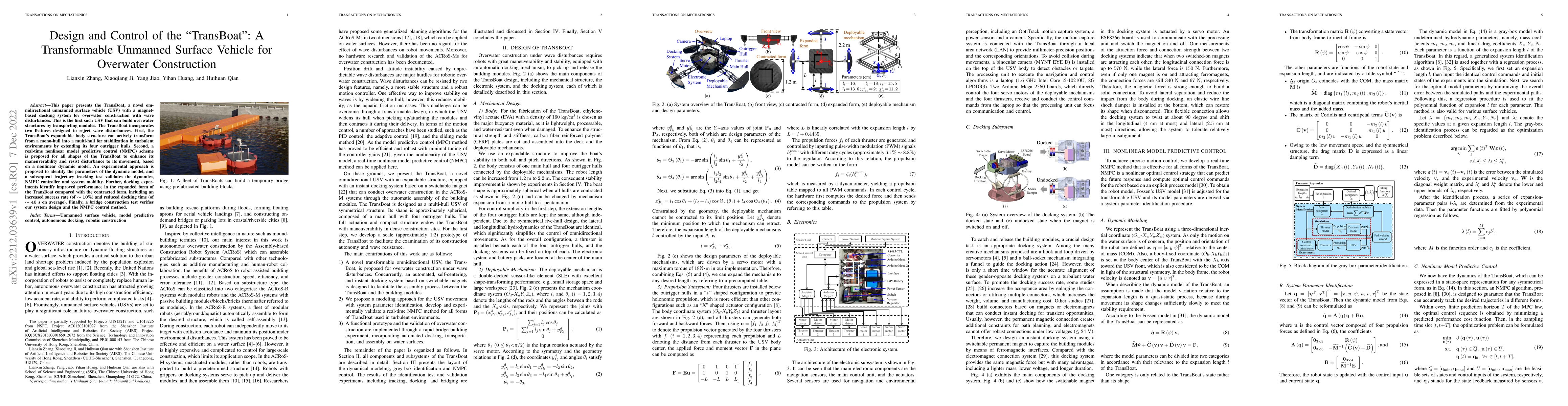 Thumbnail for Design and Control of the "TransBoat": A Transformable Unmanned Surface
  Vehicle for Overwater Construction
