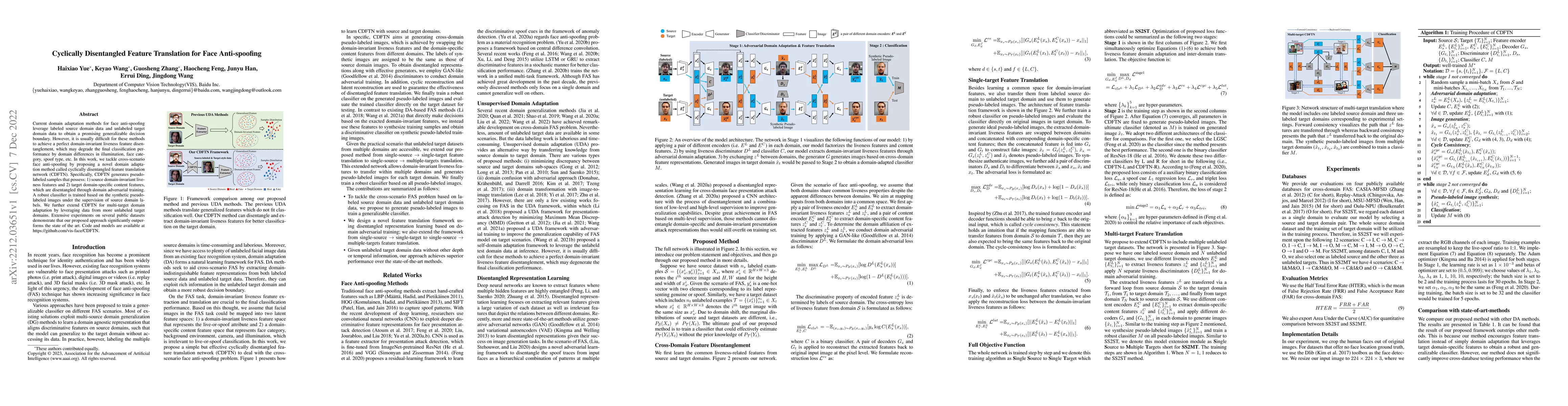 Thumbnail for Cyclically Disentangled Feature Translation for Face Anti-spoofing