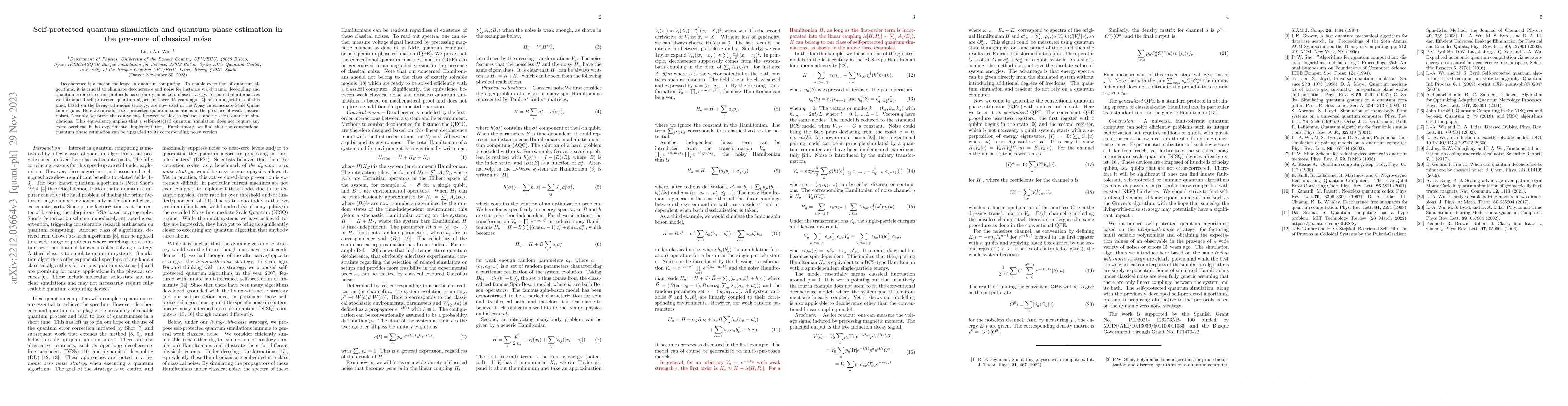 Thumbnail for Self-protected quantum simulation and quantum phase estimation in the
  presence of classical noise