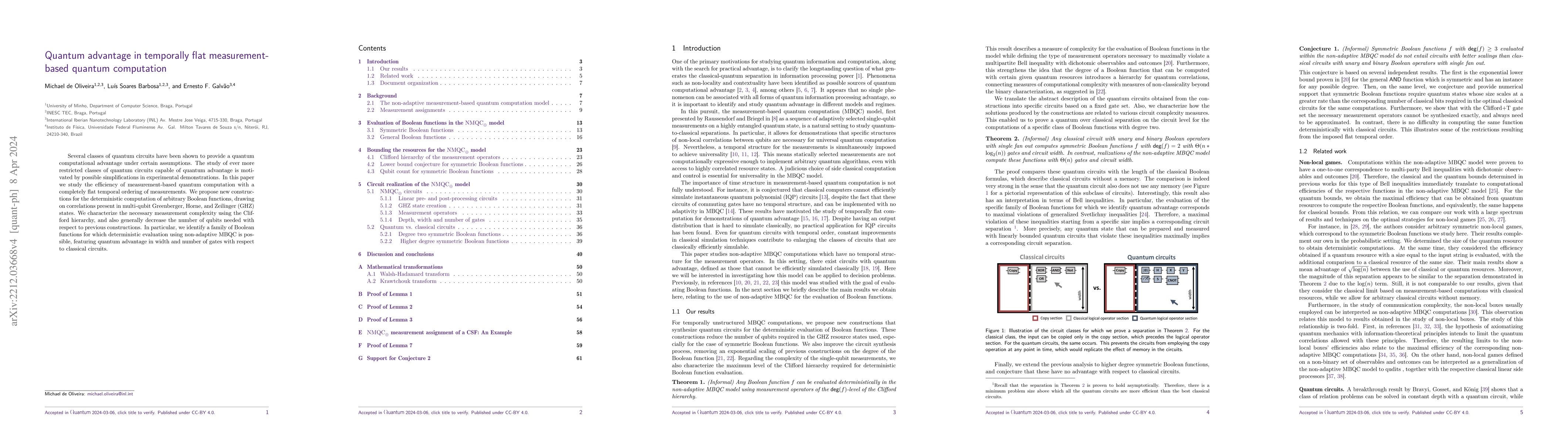 Thumbnail for Quantum advantage in temporally flat measurement-based quantum
  computation