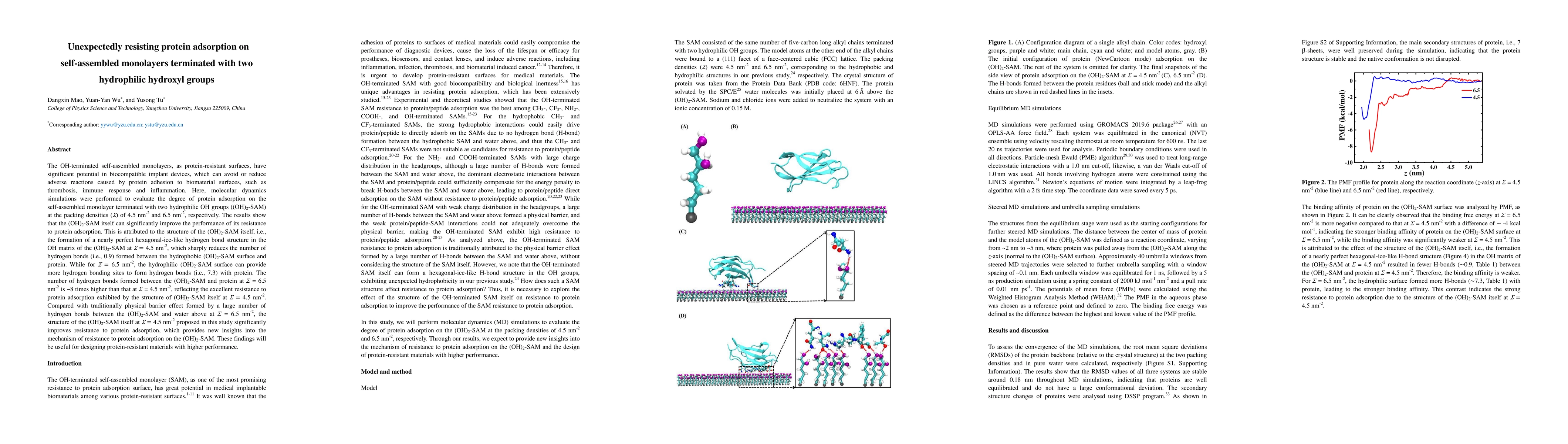 Thumbnail for Unexpectedly resisting protein adsorption on self-assembled monolayers
  terminated with two hydrophilic hydroxyl groups