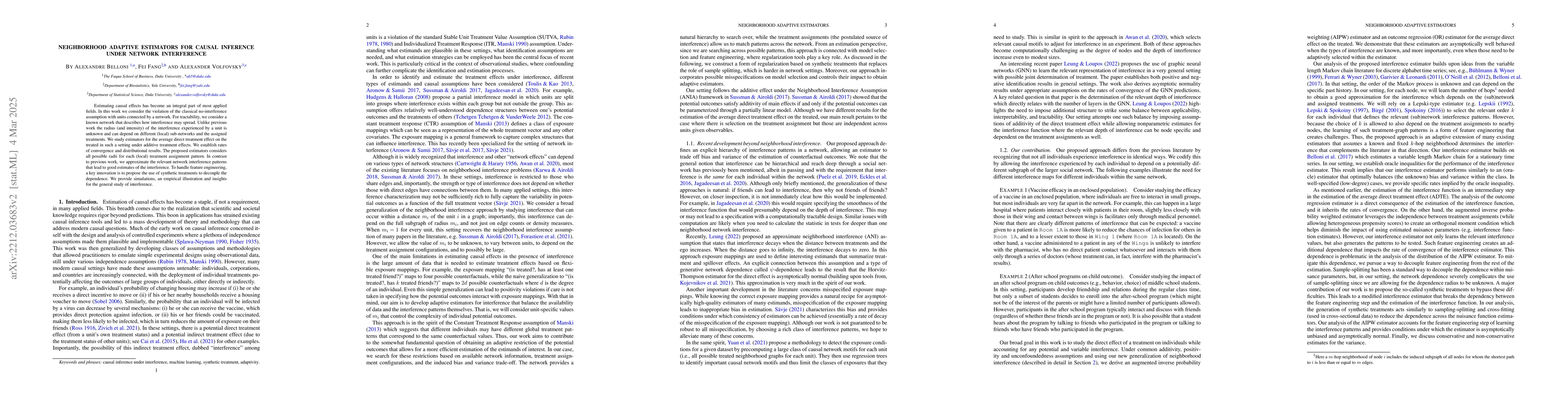Thumbnail for Neighborhood Adaptive Estimators for Causal Inference under Network
  Interference