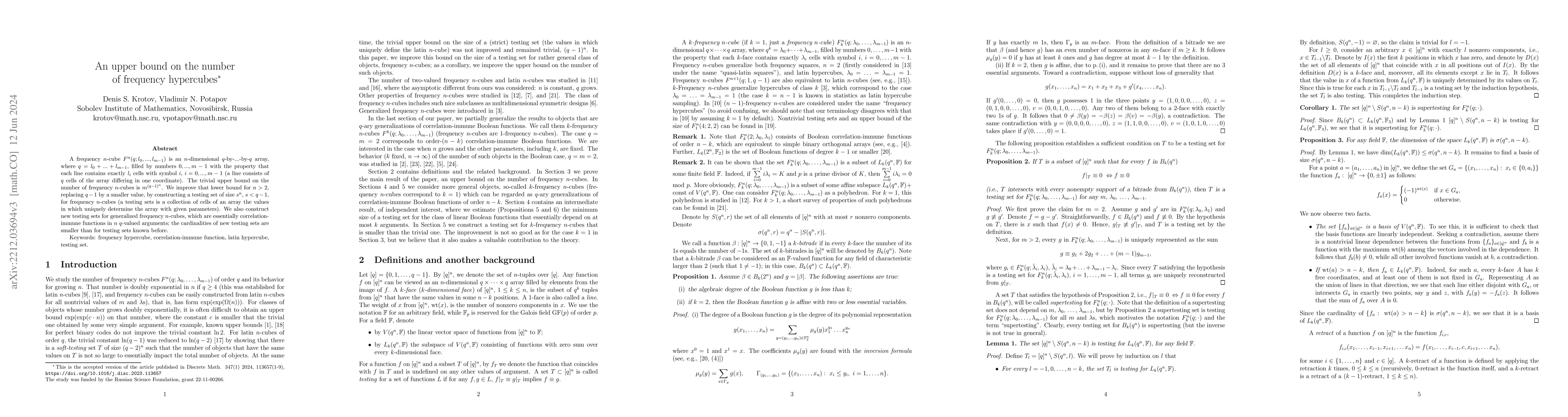 Thumbnail for An upper bound on the number of frequency hypercubes